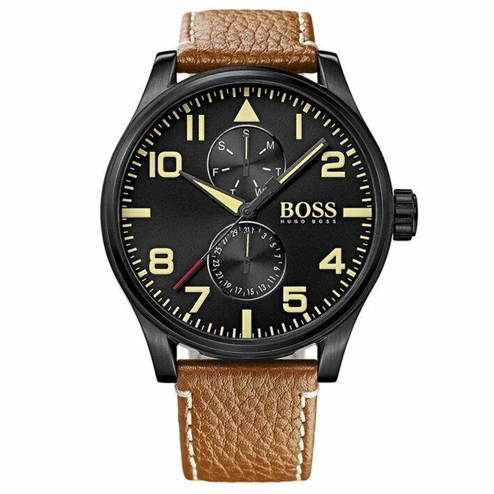 Hugo Boss Aeroliner Maxx Chronograph Black Dial Brown Leather Strap Watch For Men - 1513082 Buy Now By Hugo Boss