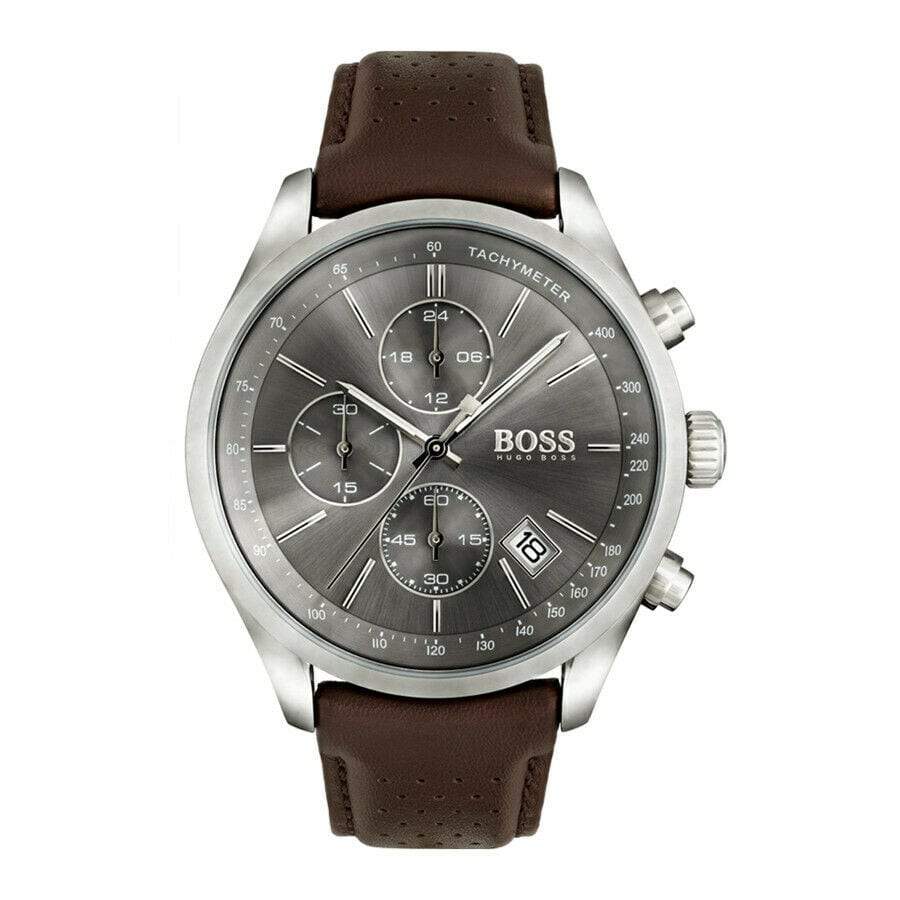 Hugo Boss Grand Prix Grey Dial Brown Leather Strap Watch for Men - 1513476 Buy Now By Hugo Boss