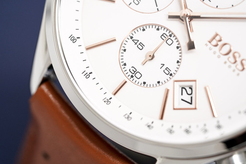 Hugo Boss Grand Prix White Dial Brown Leather Strap Watch for Men - 1513475 Buy Now By Hugo Boss