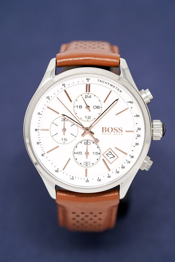 Hugo Boss Grand Prix White Dial Brown Leather Strap Watch for Men - 1513475 Buy Now By Hugo Boss