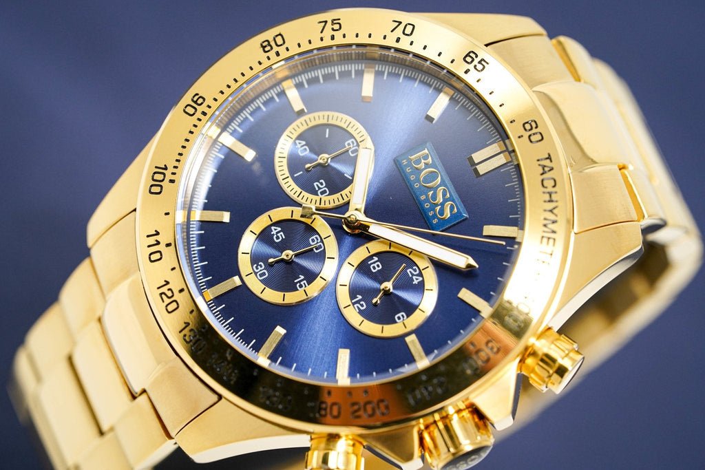 Hugo Boss Ikon Blue Dial Gold Steel Strap Watch for Men - 1513340 Buy Now By Hugo Boss