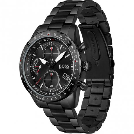 Hugo Boss Pilot Edition Chronograph Black Dial Black Steel Strap Watch for Men - 1513854 Buy Now By Hugo Boss