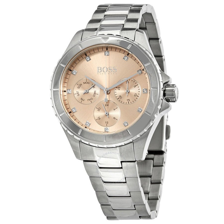 Hugo Boss Premiere Rose Gold Dial Silver Steel Strap Watch for Women - 1502444 Buy Now By Hugo Boss