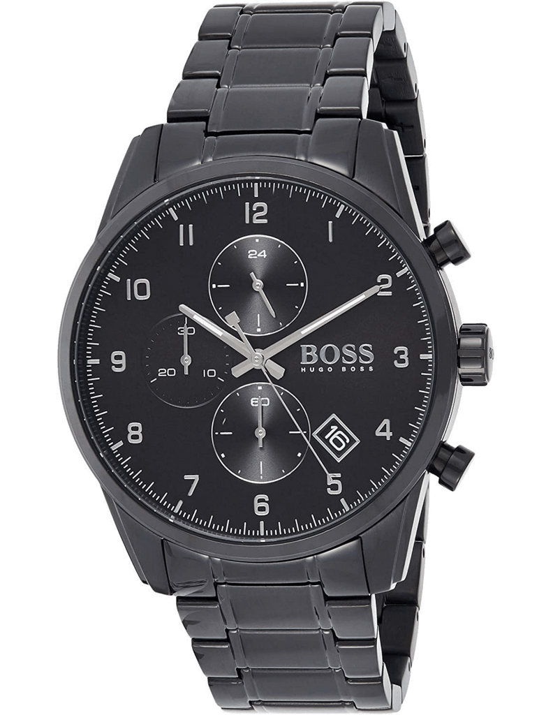 Hugo Boss Skymaster Chronograph Black Dial Black Steel Strap Watch for Men - 1513785 Buy Now By Hugo Boss
