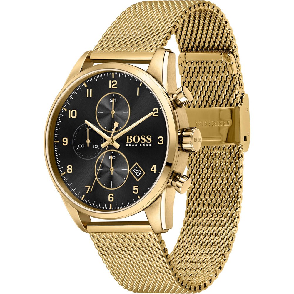 Hugo Boss Skymaster Black Dial Gold Mesh Bracelet Watch for Men - 1513838 Buy Now By Hugo Boss