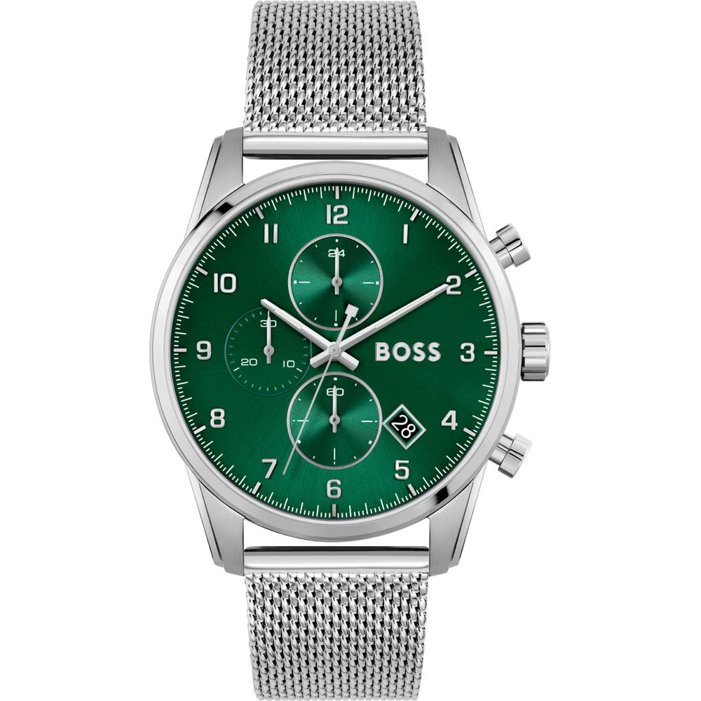 Hugo Boss Skymaster Green Dial Silver Mesh Bracelet Watch for Men - 1513938 Buy Now By Hugo Boss