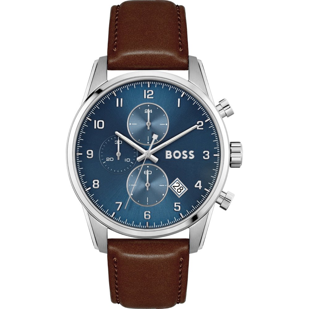 Hugo Boss Skymaster Blue Dial Brown Leather Strap Watch for Men - 1513940 Buy Now By Hugo Boss