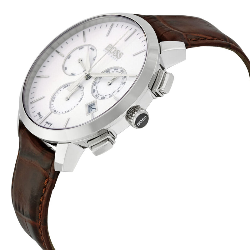 Hugo Boss Slim Chronograph White Dial Brown Leather Strap Watch For Men - 1513263 Buy Now By Hugo Boss