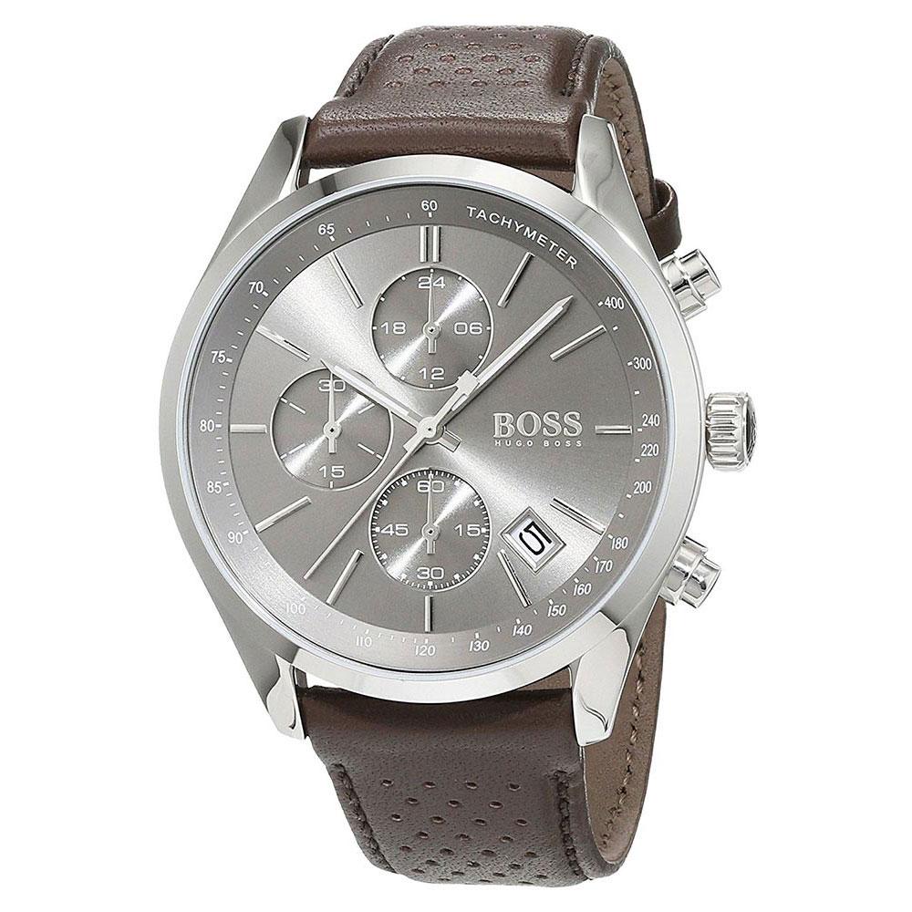 Hugo Boss Grand Prix Grey Dial Brown Leather Strap Watch for Men - 1513476 Buy Now By Hugo Boss