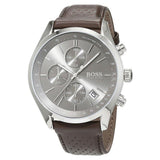Hugo Boss Grand Prix Grey Dial Brown Leather Strap Watch for Men - 1513476 Buy Now By Hugo Boss