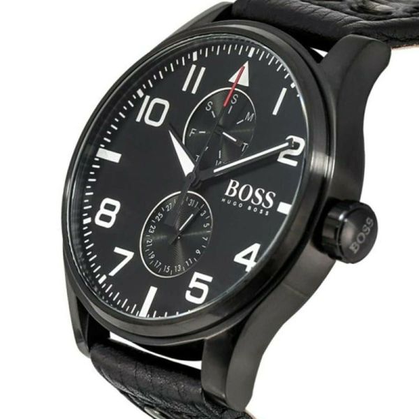 Hugo Boss Aeroliner Black Dial Black Leather Strap Watch For Men - 1513083 Buy Now By Hugo Boss
