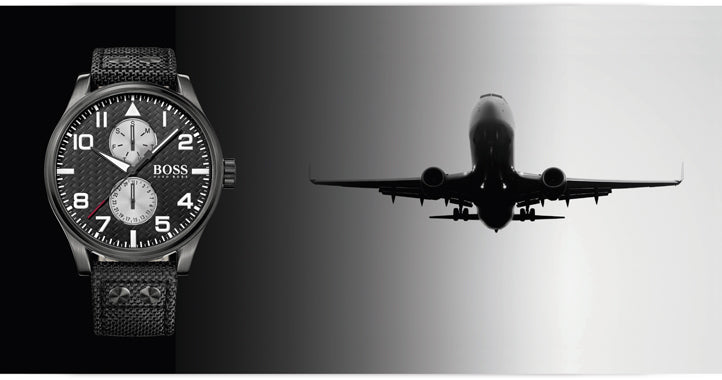 Hugo Boss Aeroliner Chronograph Black Dial Black Leather Strap Watch For Men - 1513086 Buy Now By Hugo Boss