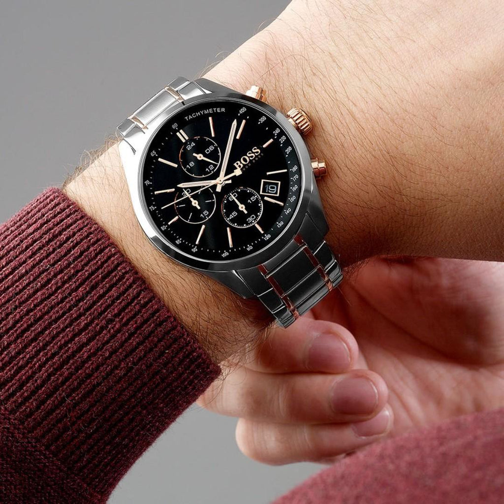 Hugo Boss Champion Chronograph Black Dial Two Tone Steel Strap Watch for Men - 1513819 Buy Now By Hugo Boss