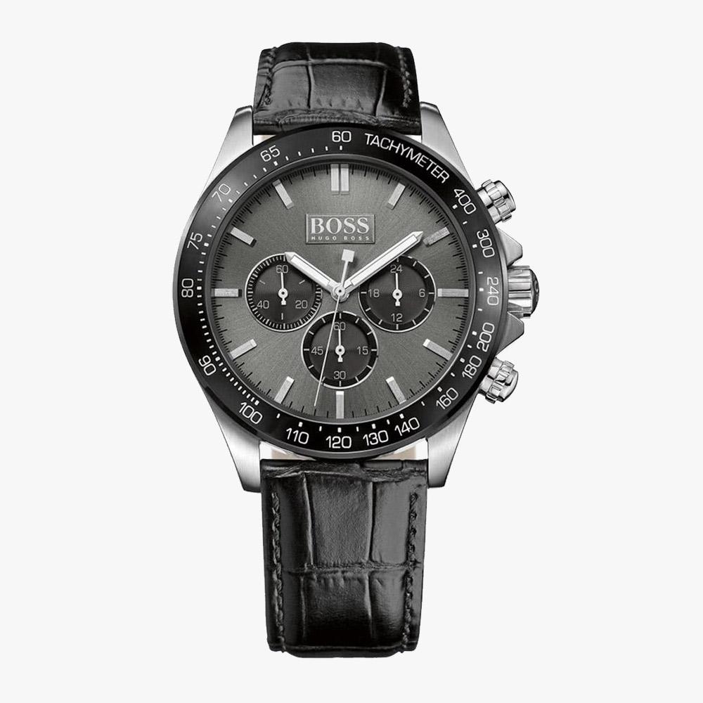 Hugo Boss Ikon Grey Dial Black Leather Strap Watch for Men - 1513177 Buy Now By Hugo Boss