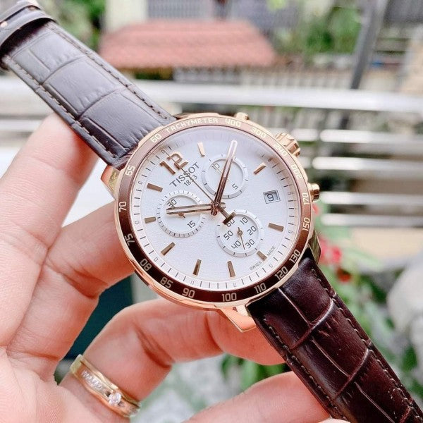 Tissot Quickster Chronograph 42mm White Dial Brown Leather Strap Watch For Men - T095.417.36.037.00 Buy Now By Tissot