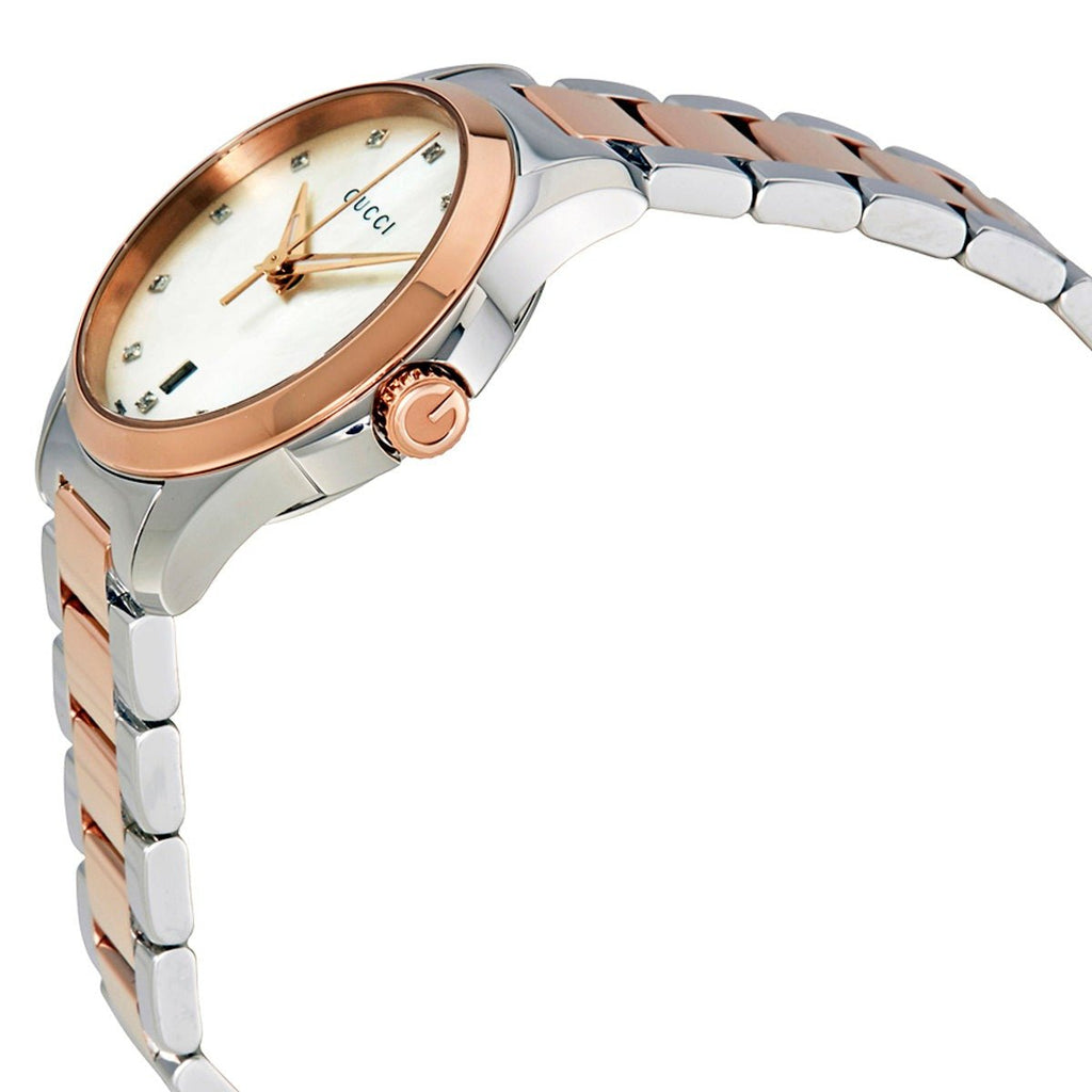 Gucci G Timeless Diamonds Mother of Pearl Dial Two Tone Steel Strap Watch For Women - YA126544 Buy Now By Gucci