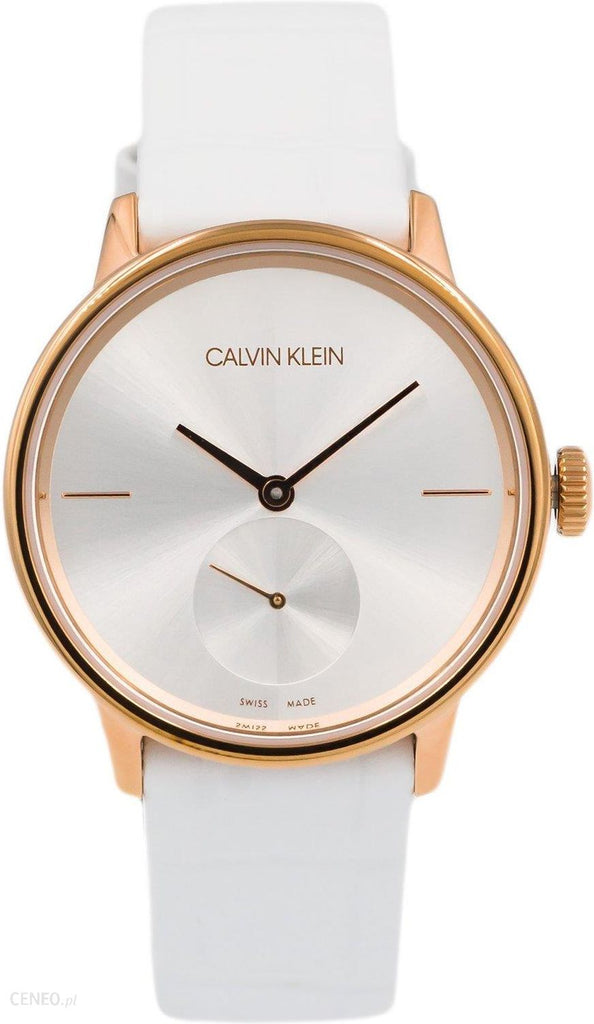 Calvin Klein Accent Silver Dial White Leather Strap Watch for Women - K2Y236K6 Buy Now By Calvin Klein