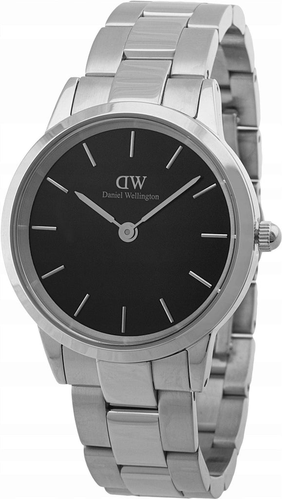 Daniel Wellington Iconic Link Black Dial Silver Steel Strap Watch for Women - DW00100204 Buy Now By Daniel Wellington