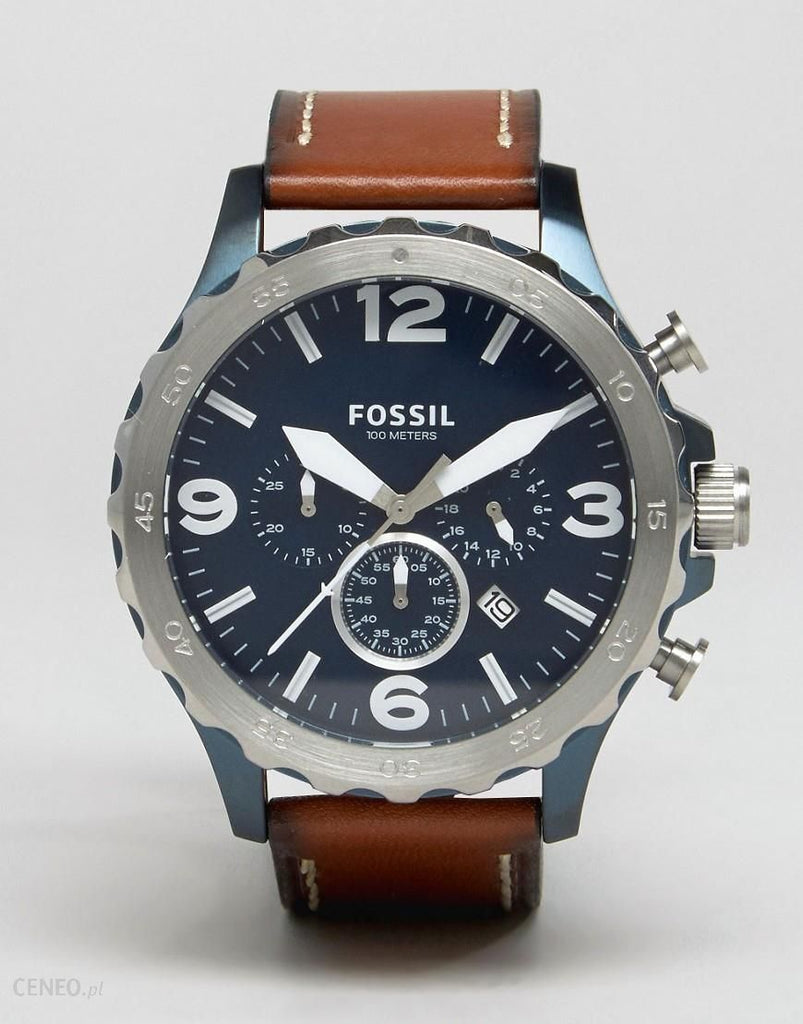 Fossil Nate Chronograph Navy Blue Dial Brown Leather Strap Watch for Men - JR1504 Buy Now By Fossil