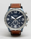 Fossil Nate Chronograph Navy Blue Dial Brown Leather Strap Watch for Men - JR1504 Buy Now By Fossil