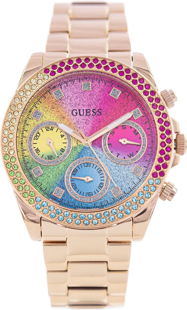 Guess Confetti Multifunction Multicolor Dial Rose Gold Steel Strap Watch For Women - GW0483L3 Buy Now By Guess