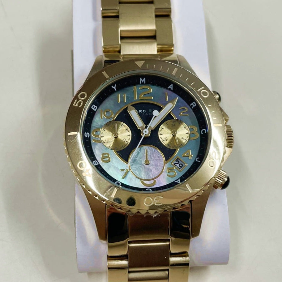 Marc Jacobs Rock Chronograph Green Dial Gold Steel Strap Watch for Women - MBM3252 Buy Now By Marc Jacobs