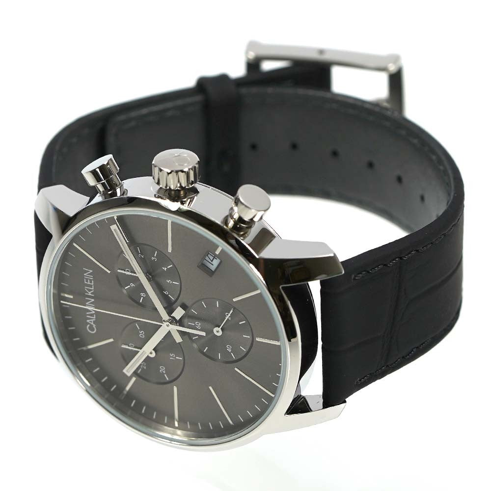 Calvin Klein City Chronograph Black Dial Black Leather Strap Watch for Men - K2G271C3 Buy Now By Calvin Klein