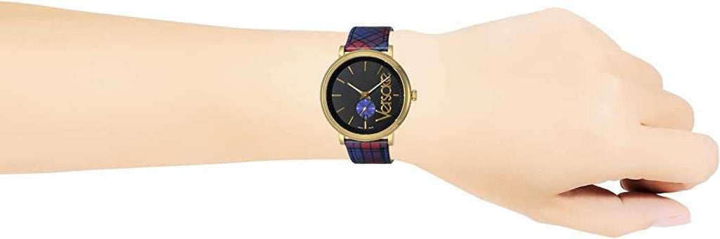 Versace V-Circle The Clans Edition Black Dial Red & Blue Leather Strap Watch for Women - VEBQ00218 Buy Now By Versace