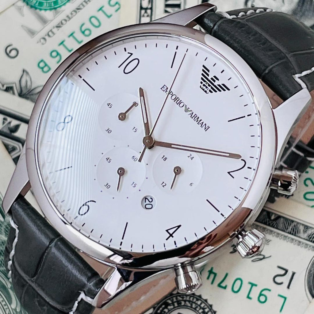 Emporio Armani Classic Chronograph Silver Dial Grey Leather Strap Watch For Men - AR1861 Buy Now By Emporio Armani