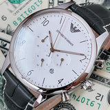 Emporio Armani Classic Chronograph Silver Dial Grey Leather Strap Watch For Men - AR1861 Buy Now By Emporio Armani