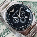 Emporio Armani Sportivo Chronograph Black Dial Silver Stainless Steel Watch For Men - AR0585 Buy Now By Emporio Armani
