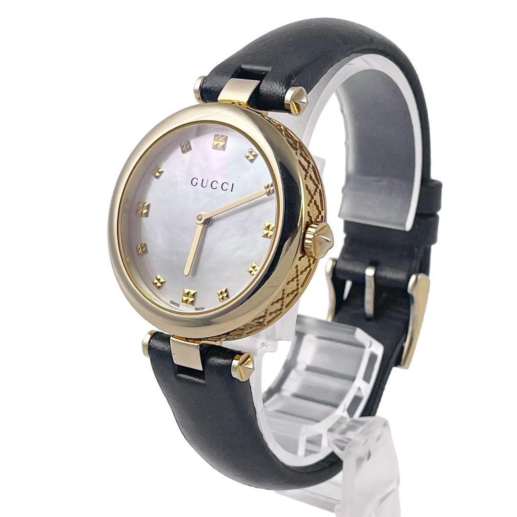 Gucci Diamantissima Quartz Mother of Pearl Dial Black Leather Strap Watch for Women - YA141404 Buy Now By Gucci