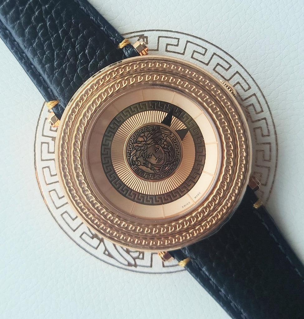 Versace V Metal Icon Black Dial Black Leather Strap Watch For Men - VQL020015 Buy Now By Versace