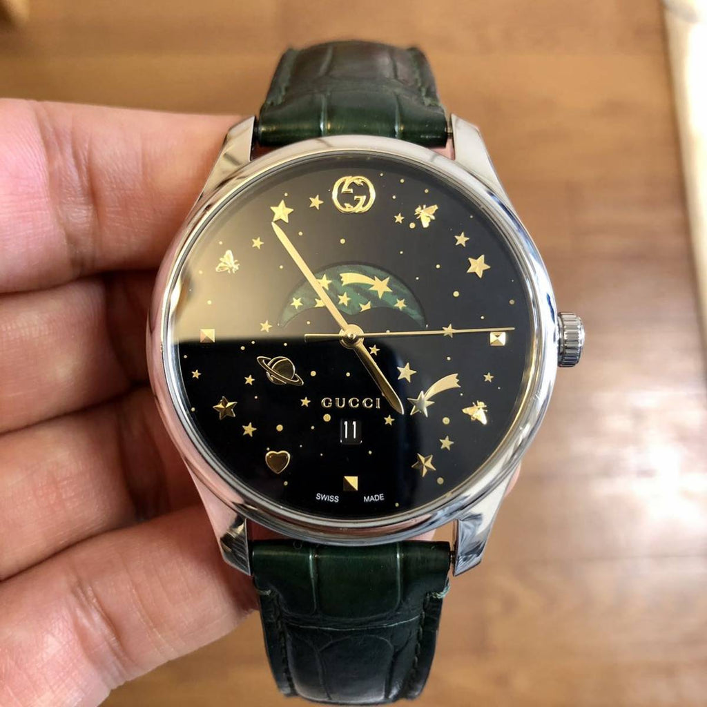 Gucci G-Timeless Black Dial Green Leather Strap Unisex Watch - YA126326 Buy Now By Gucci