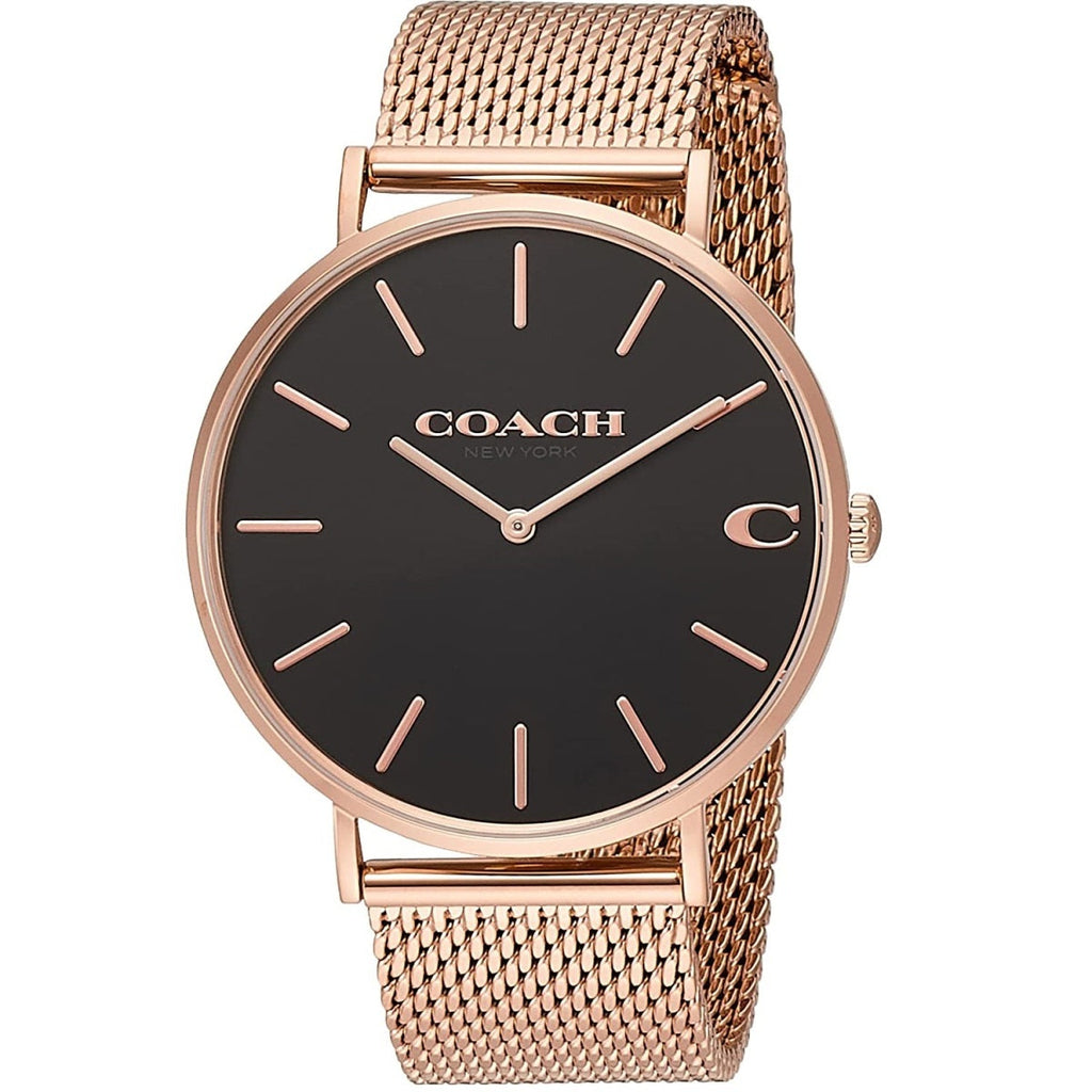 Coach Charles Black Dial Rose Gold Mesh Bracelet Watch for Men - 14602552 Buy Now By Coach