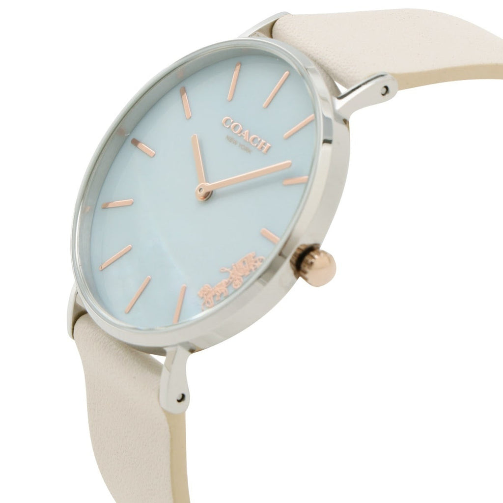Coach Perry Blue Mother of Pearl Dial White Leather Strap Watch for Women - 14503270 Buy Now By Coach