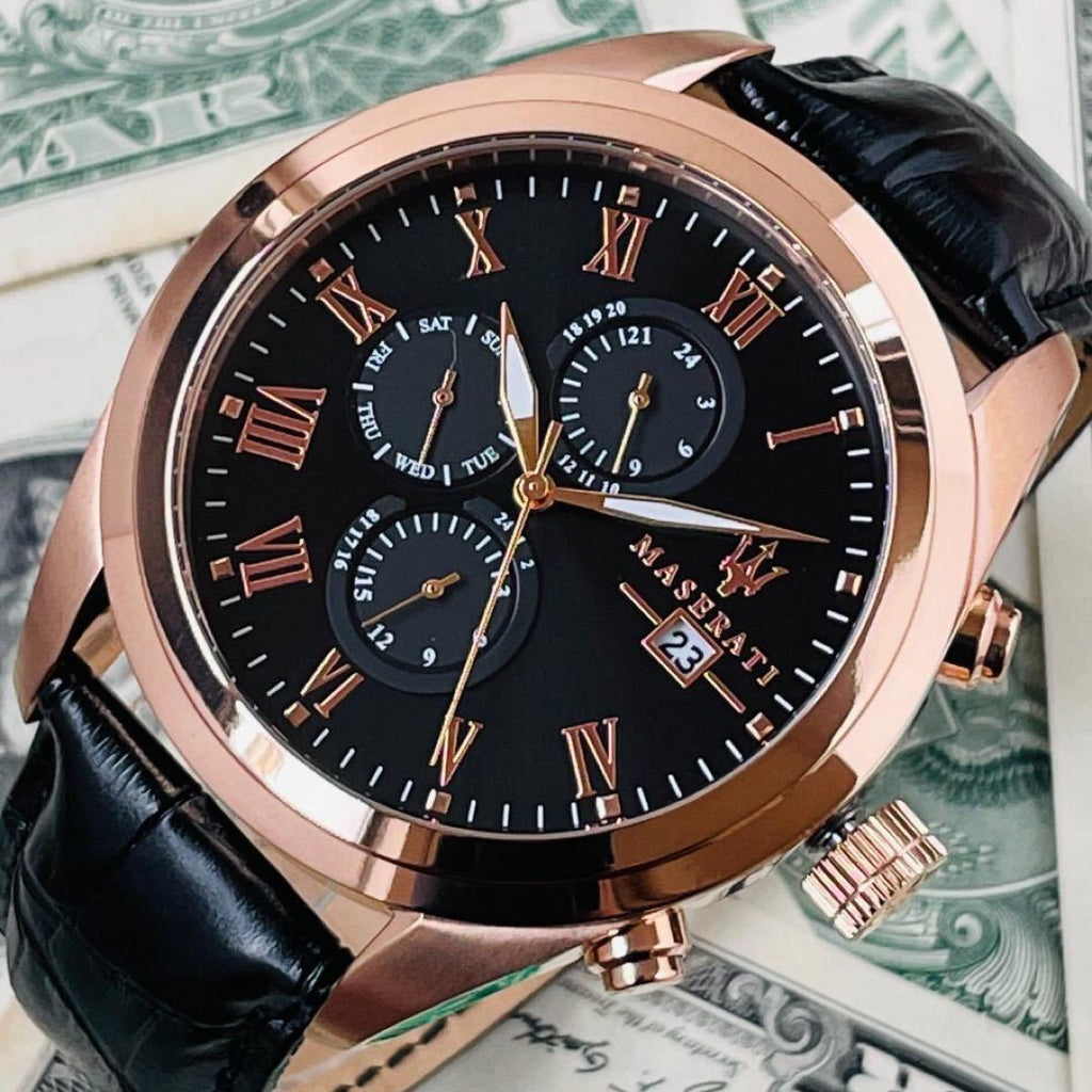 Maserati Traguardo Chronograph Black Dial Black Leather Strap Watch For Men - R8871612002 Buy Now By Maserati