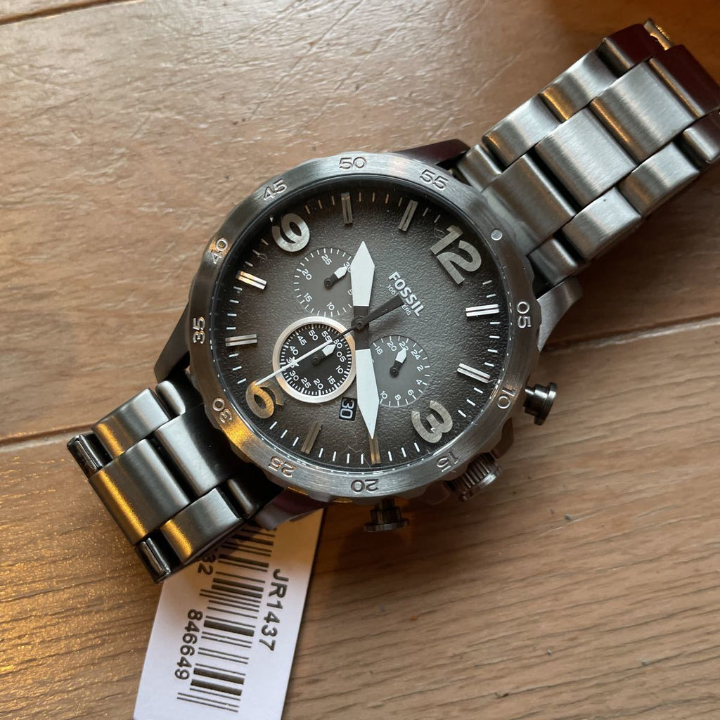 Fossil Nate Chronograph Gunmetal Dial Grey Steel Strap Watch for Men - JR1437 Buy Now By Fossil