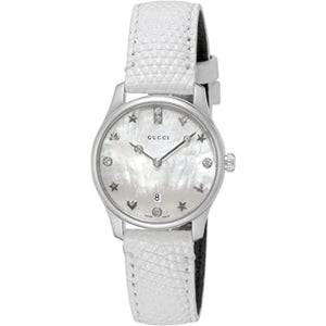 Gucci G-Timeless Mother of Pearl White Dial White Leather Strap Watch For Women - YA126597 Buy Now By Gucci