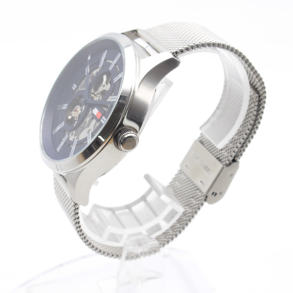 Tommy Hilfiger Spencer Skeleton Black Dial Silver Mesh Bracelet Watch for Men - 1791643 Buy Now By Tommy Hilfiger