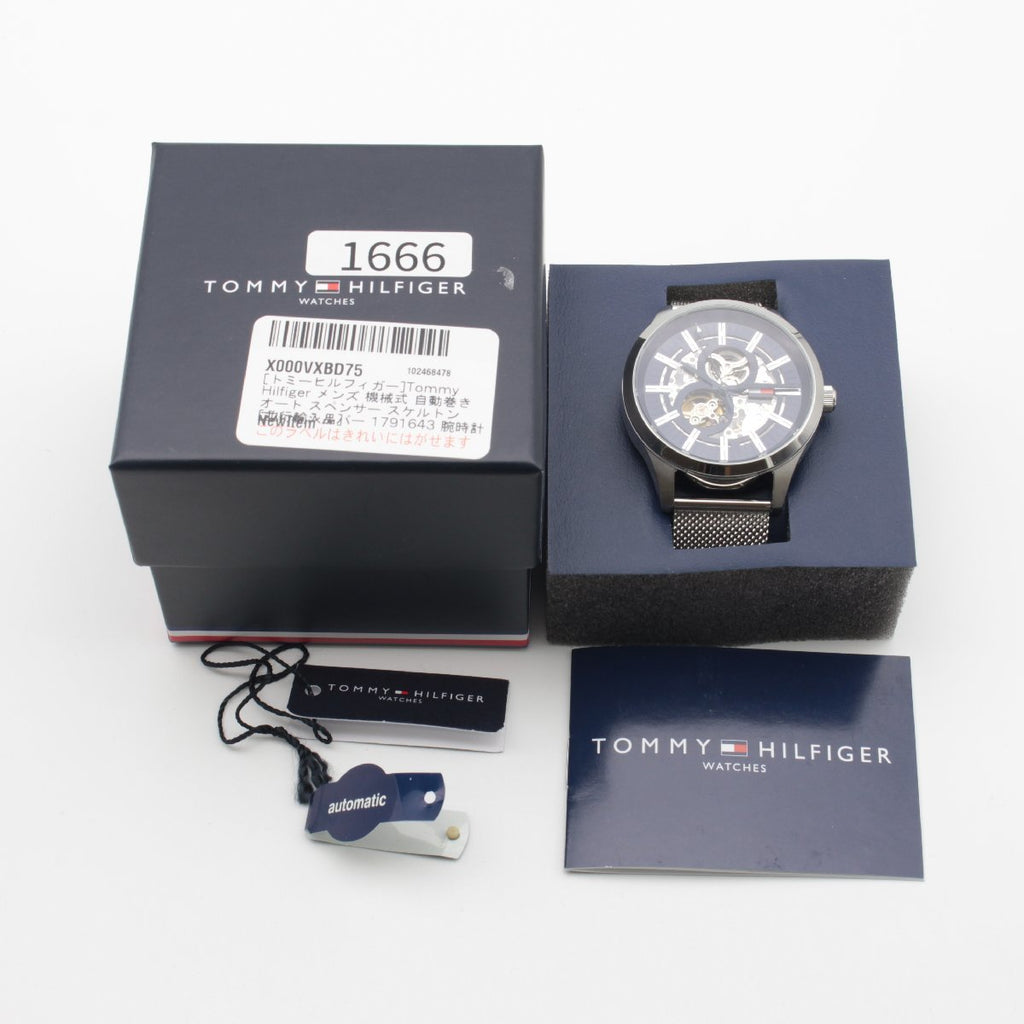 Tommy Hilfiger Spencer Skeleton Black Dial Silver Mesh Bracelet Watch for Men - 1791643 Buy Now By Tommy Hilfiger