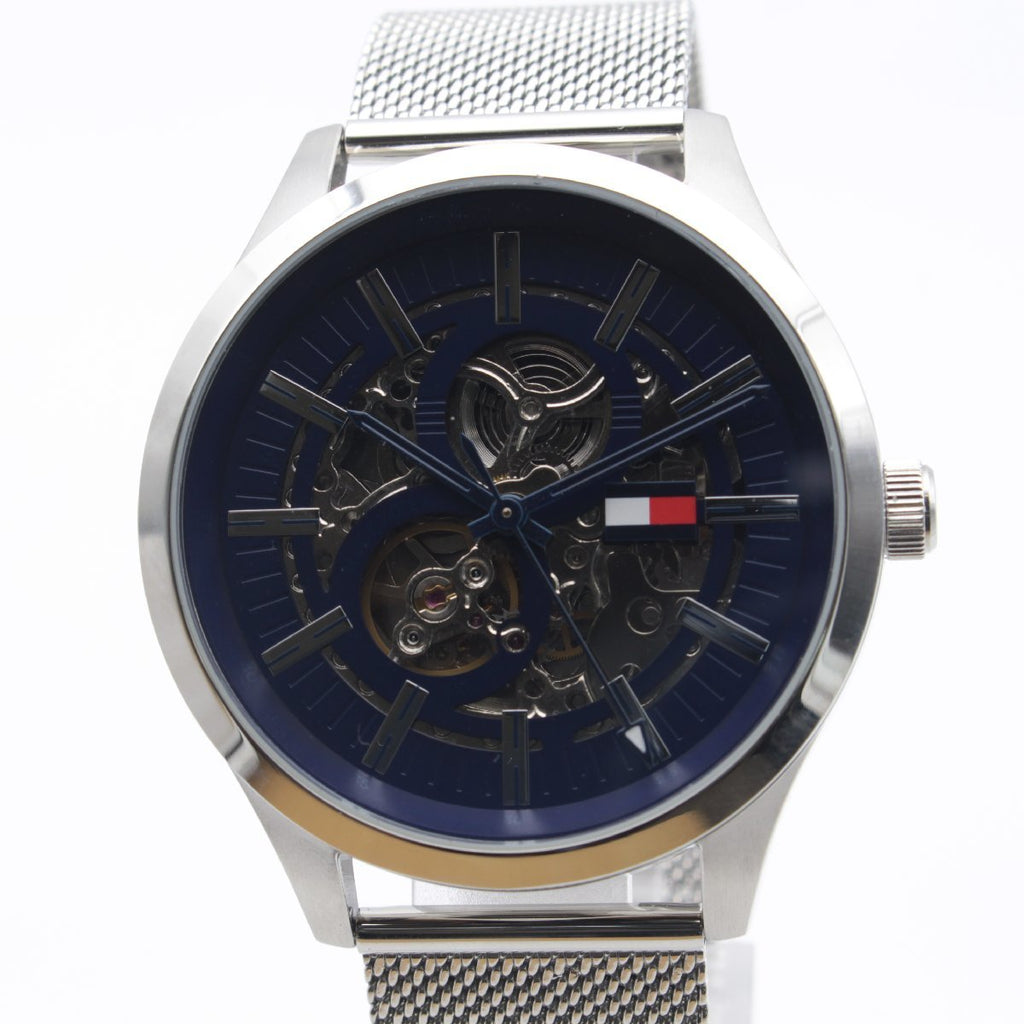 Tommy Hilfiger Spencer Skeleton Black Dial Silver Mesh Bracelet Watch for Men - 1791643 Buy Now By Tommy Hilfiger