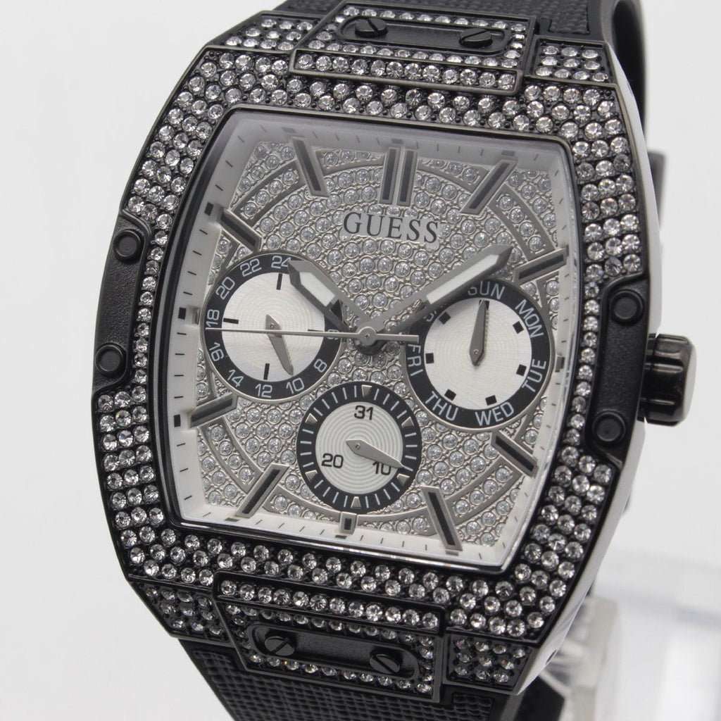 Guess Phoenix Multifunction Crystals Silver Dial Black Steel Strap Watch For Men - GW0094G3 Buy Now By Guess