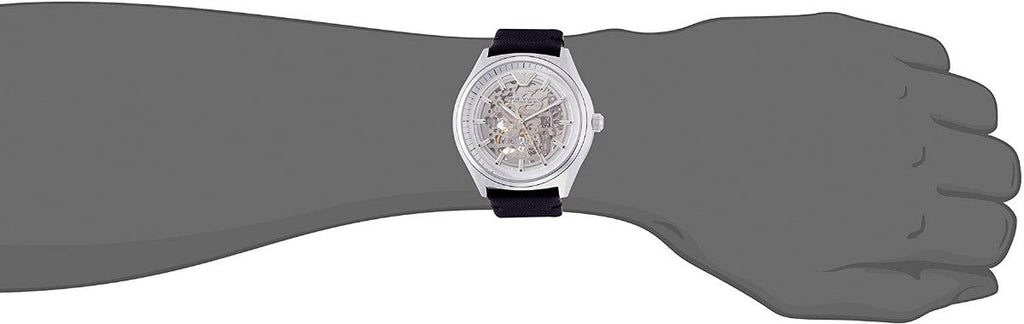 Emporio Armani Meccanico White Skeleton Dial Black Leather Strap Watch For Men - AR60003 Buy Now By Emporio Armani