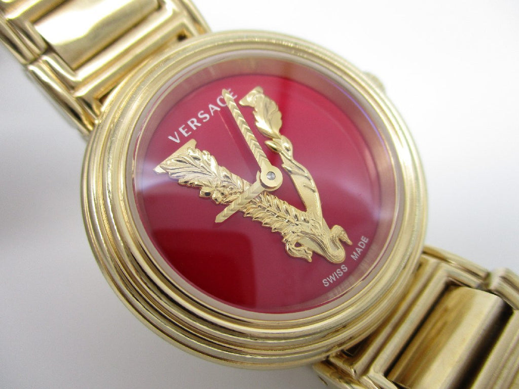 Versace Virtus Mini Quartz Red Dial Gold Steel Strap Watch For Women - VET300321 Buy Now By Versace