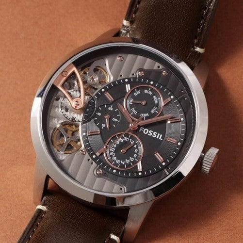 Fossil Townsman Automatic Black Dial Brown Leather Strap Watch for Men - ME1163 Buy Now By Fossil