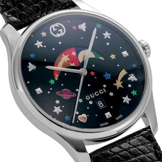 Gucci G-Timeless Moonphase Black Dial Black Leather Strap Watch For Men - YA1264045 Buy Now By Gucci