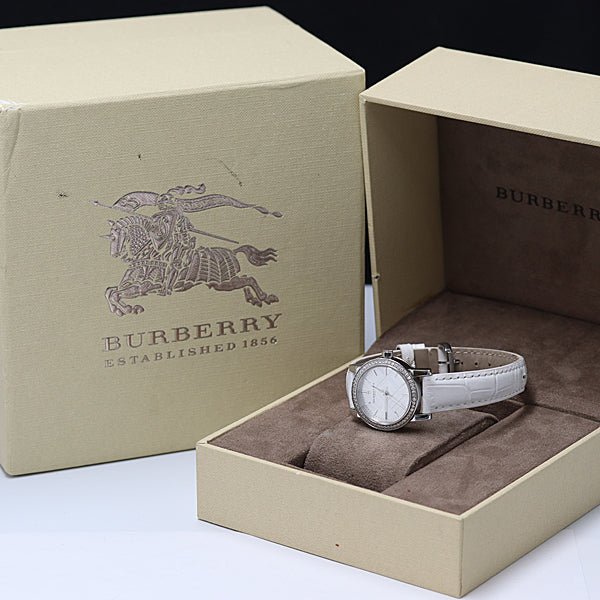 Burberry The City White Diamonds Dial White Leather Strap Watch for Women - BU9221 Buy Now By Burberry