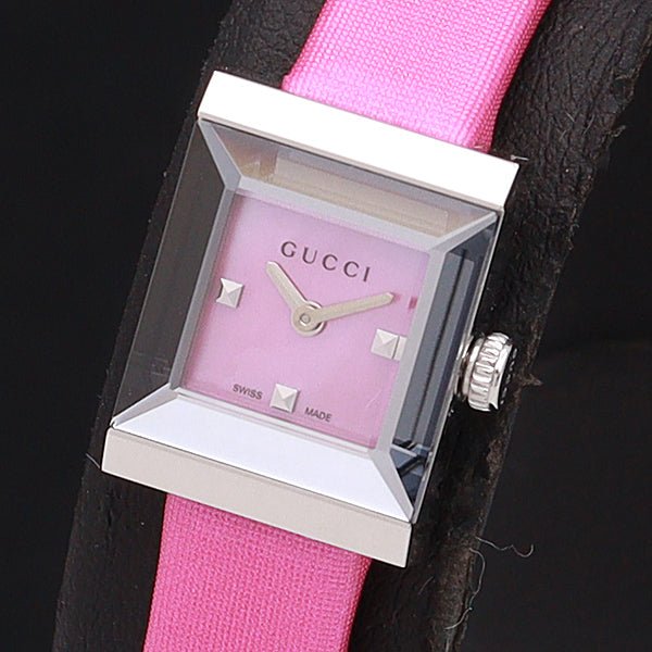 Gucci G-Frame Square Fuchsia Mother of Pearl Dial Fuchsia Leather Strap Watch For Women - YA128533 Buy Now By Gucci