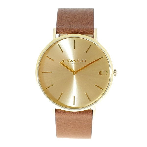 Coach Charles Gold Dial Brown Leather Strap Watch for Women - 14602433 Buy Now By Coach